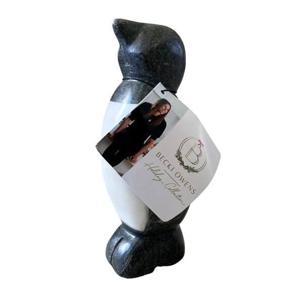 Becki Owens Marble Penguin Figurine 8in Black & White New - Picture 3 of 15